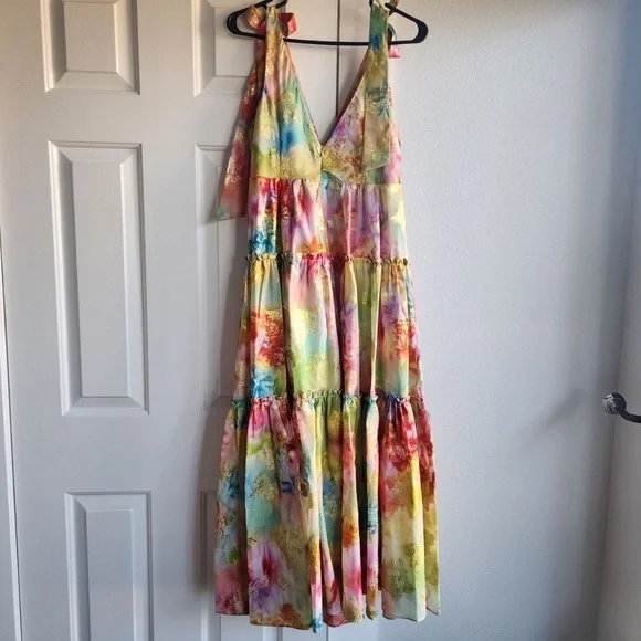 MARCHESA NOTTE Tiered metallic fil coupé floral-print woven maxi dress Large - Picture 6 of 11